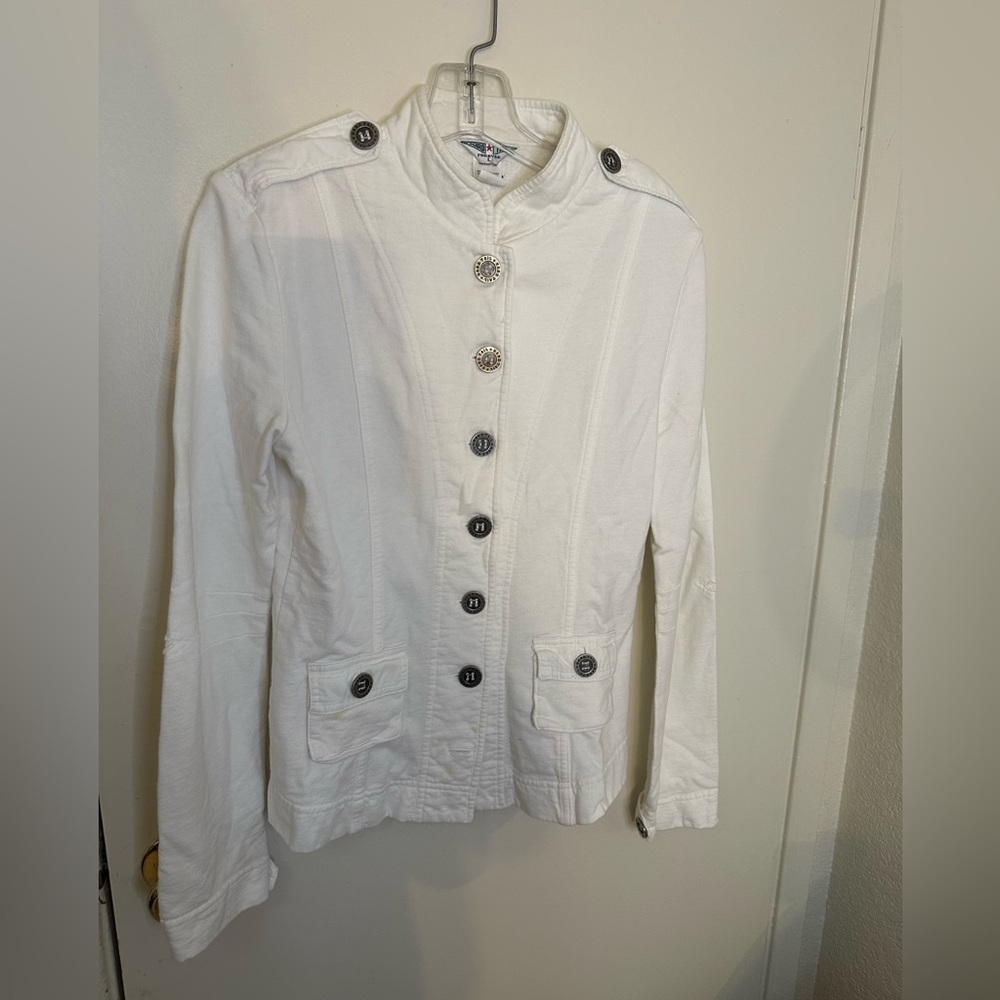 Hard Tail White Utility Jacket with Button Accents